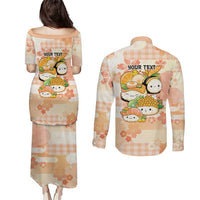 Personalized Japanese Kawaii Sushi Couples Matching Puletasi and Long Sleeve Button Shirt Peach Wagara Palaka This Is How I Roll - Wonder Print Shop