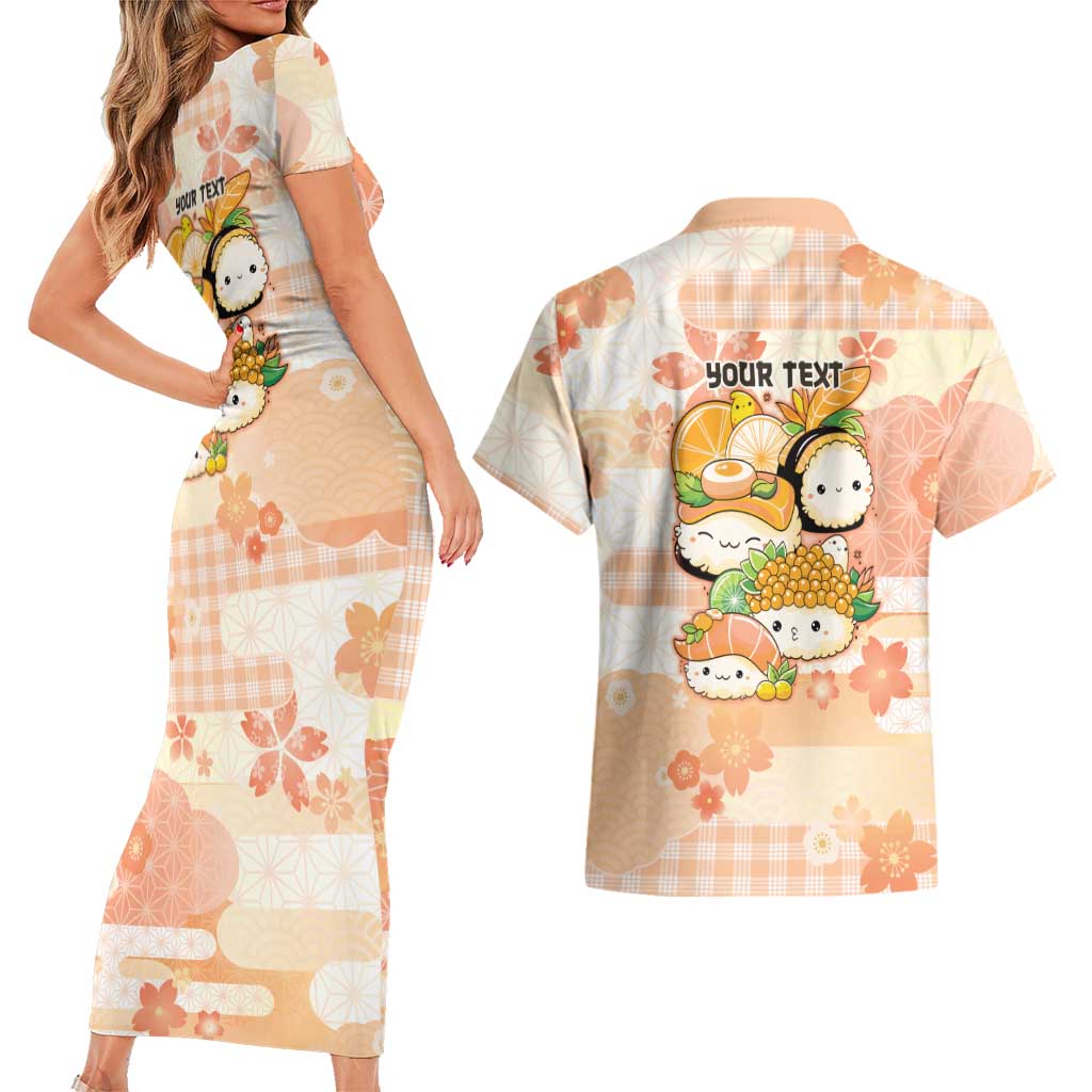 Personalized Japanese Kawaii Sushi Couples Matching Short Sleeve Bodycon Dress and Hawaiian Shirt Peach Wagara Palaka This Is How I Roll - Wonder Print Shop