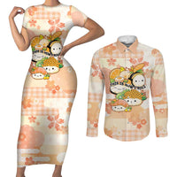 Personalized Japanese Kawaii Sushi Couples Matching Short Sleeve Bodycon Dress and Long Sleeve Button Shirt Peach Wagara Palaka This Is How I Roll - Wonder Print Shop