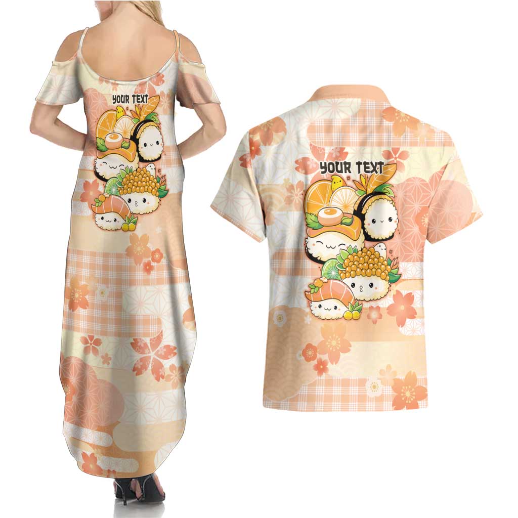 Personalized Japanese Kawaii Sushi Couples Matching Summer Maxi Dress and Hawaiian Shirt Peach Wagara Palaka This Is How I Roll - Wonder Print Shop