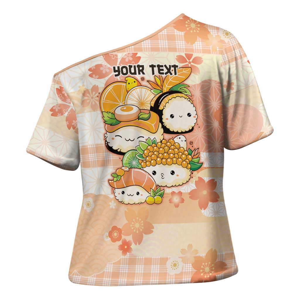 Personalized Japanese Kawaii Sushi Cross Shoulder Shirt Peach Wagara Palaka This Is How I Roll - Wonder Print Shop
