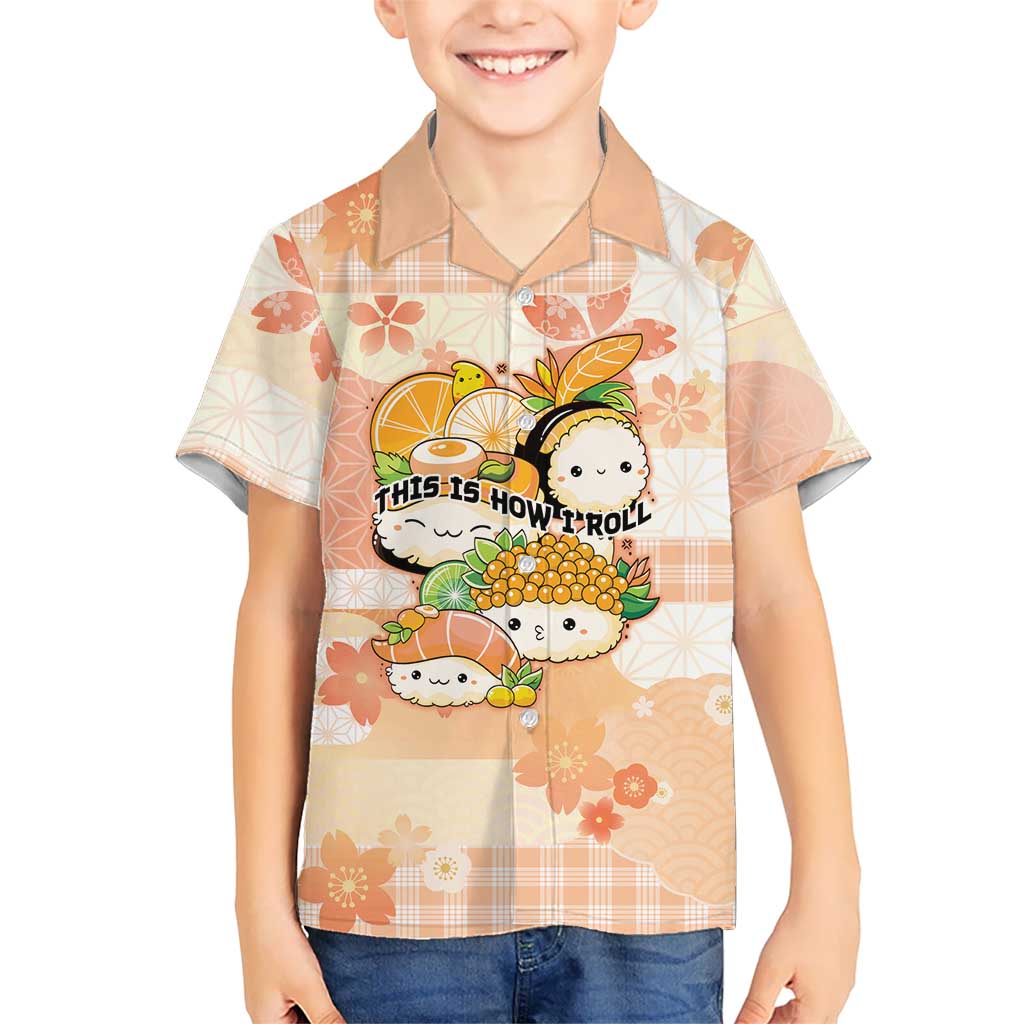 Personalized Japanese Kawaii Sushi Family Matching Off The Shoulder Long Sleeve Dress and Hawaiian Shirt Peach Wagara Palaka This Is How I Roll