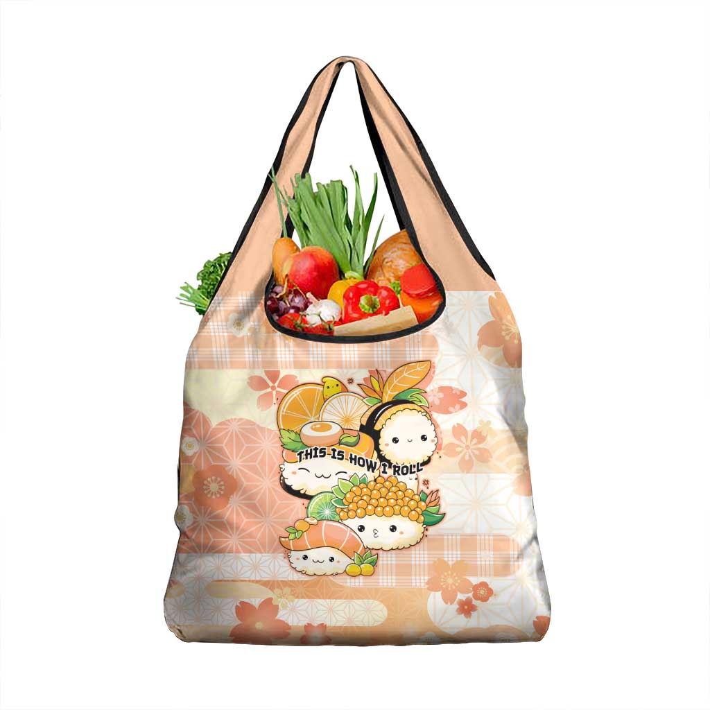 Japanese Kawaii Sushi Grocery Bag Peach Wagara Palaka This Is How I Roll - Wonder Print Shop