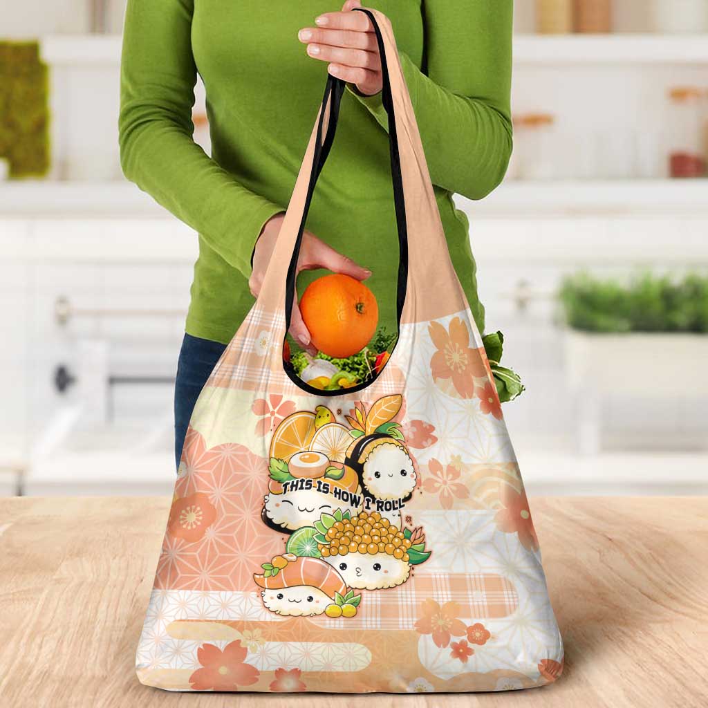 Japanese Kawaii Sushi Grocery Bag Peach Wagara Palaka This Is How I Roll - Wonder Print Shop