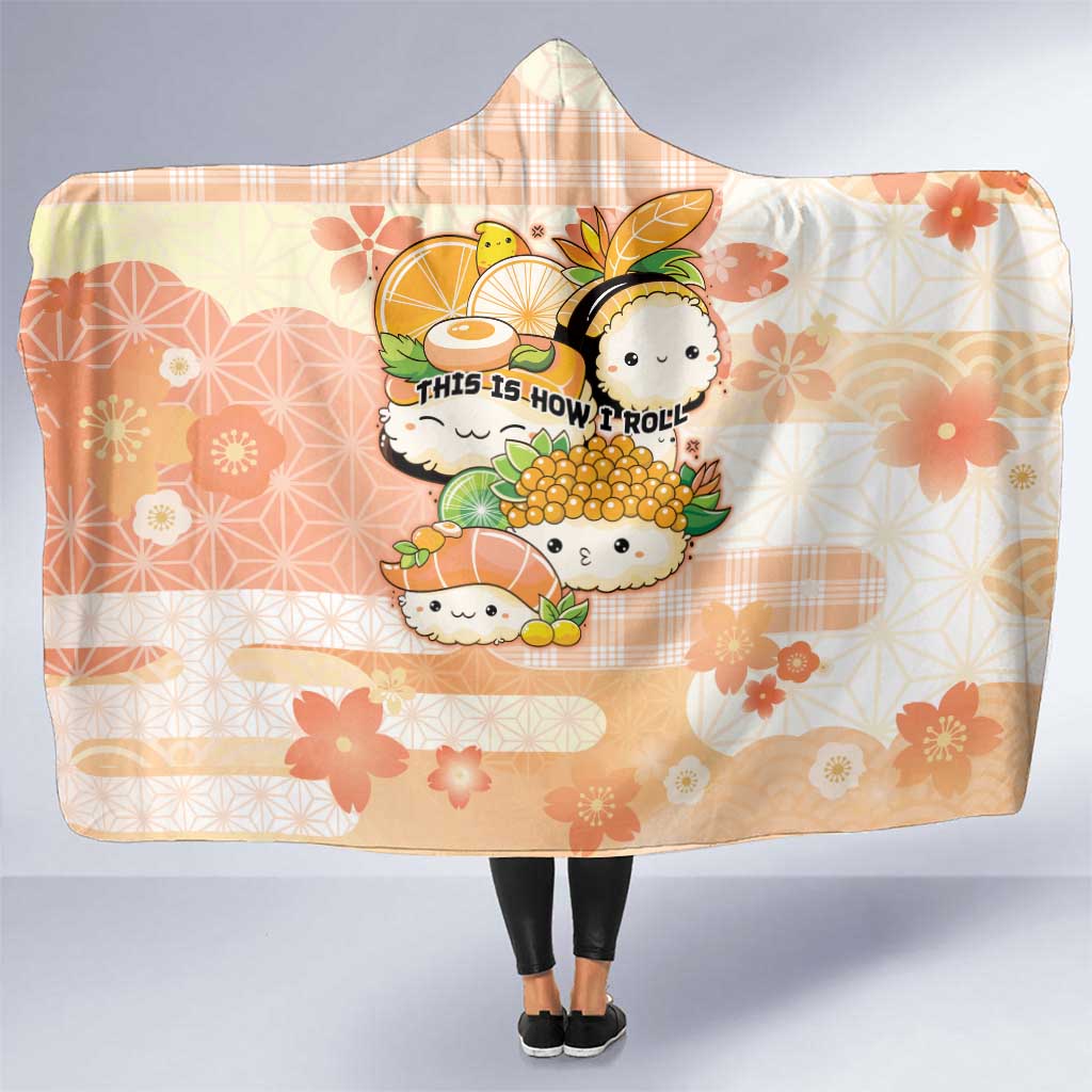 Japanese Kawaii Sushi Hooded Blanket Peach Wagara Palaka This Is How I Roll - Wonder Print Shop