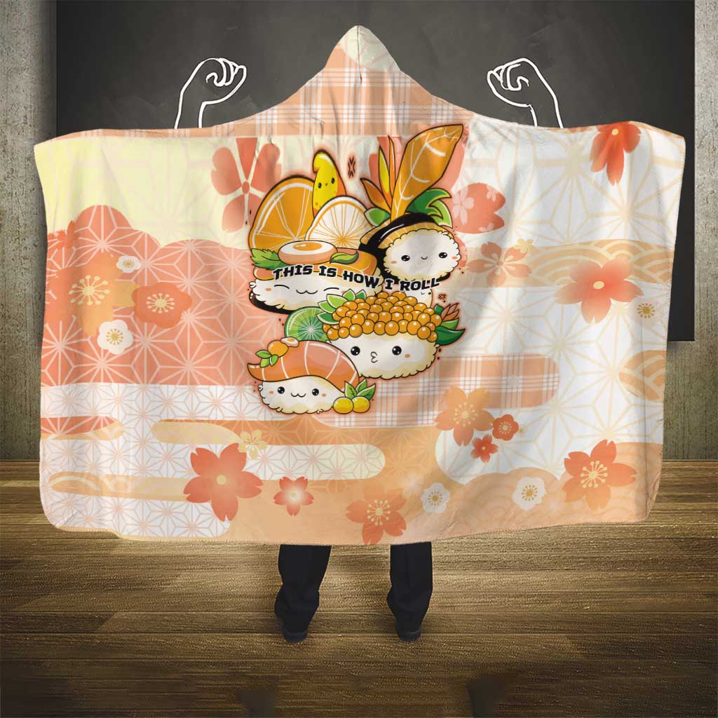Japanese Kawaii Sushi Hooded Blanket Peach Wagara Palaka This Is How I Roll - Wonder Print Shop