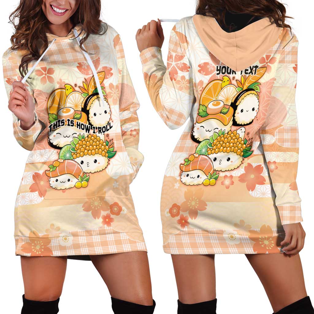 Personalized Japanese Kawaii Sushi Hoodie Dress Peach Wagara Palaka This Is How I Roll - Wonder Print Shop