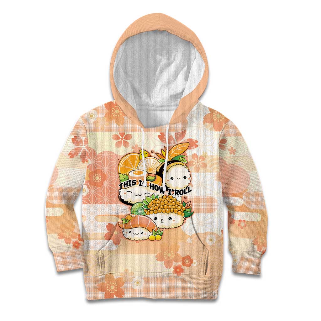 Personalized Japanese Kawaii Sushi Kid Hoodie Peach Wagara Palaka This Is How I Roll - Wonder Print Shop