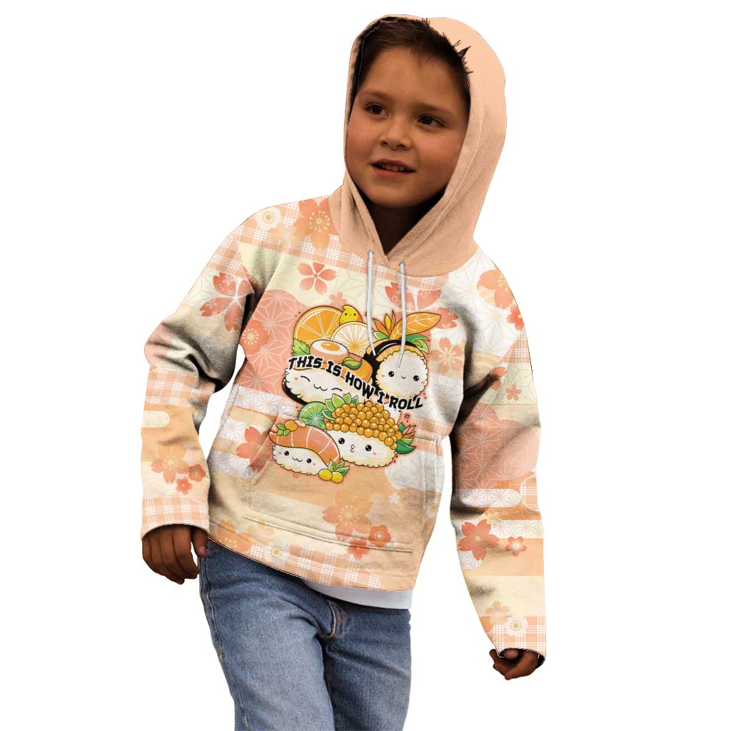 Personalized Japanese Kawaii Sushi Kid Hoodie Peach Wagara Palaka This Is How I Roll - Wonder Print Shop