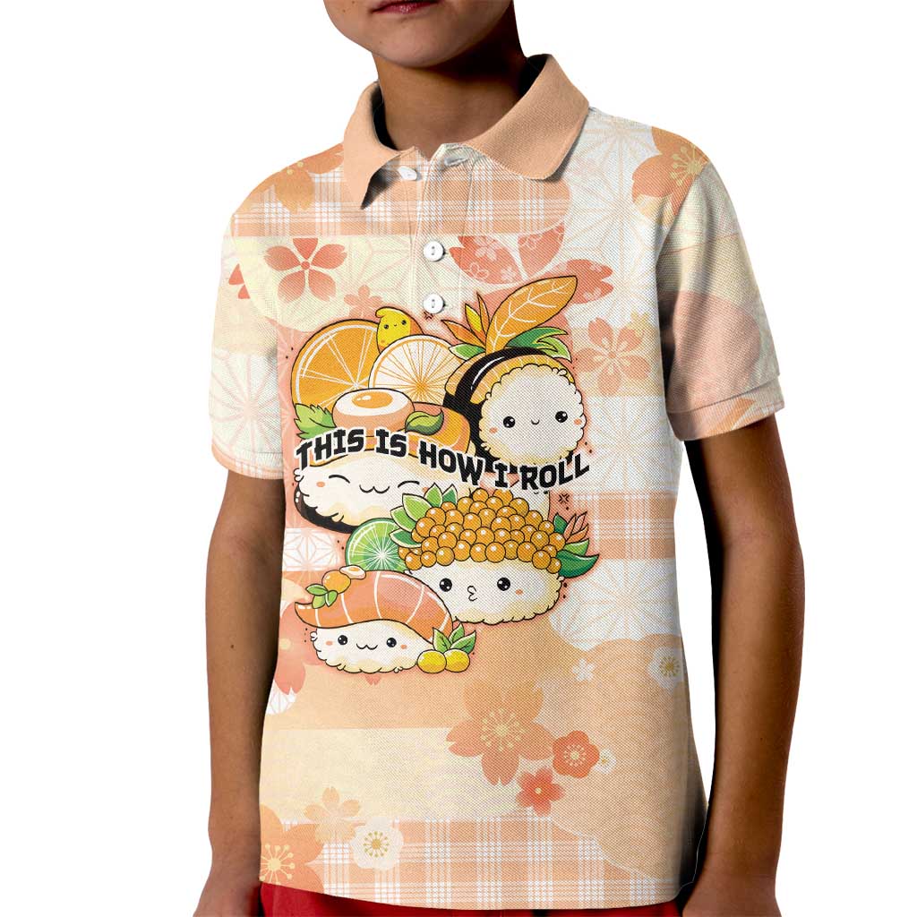 Personalized Japanese Kawaii Sushi Kid Polo Shirt Peach Wagara Palaka This Is How I Roll - Wonder Print Shop