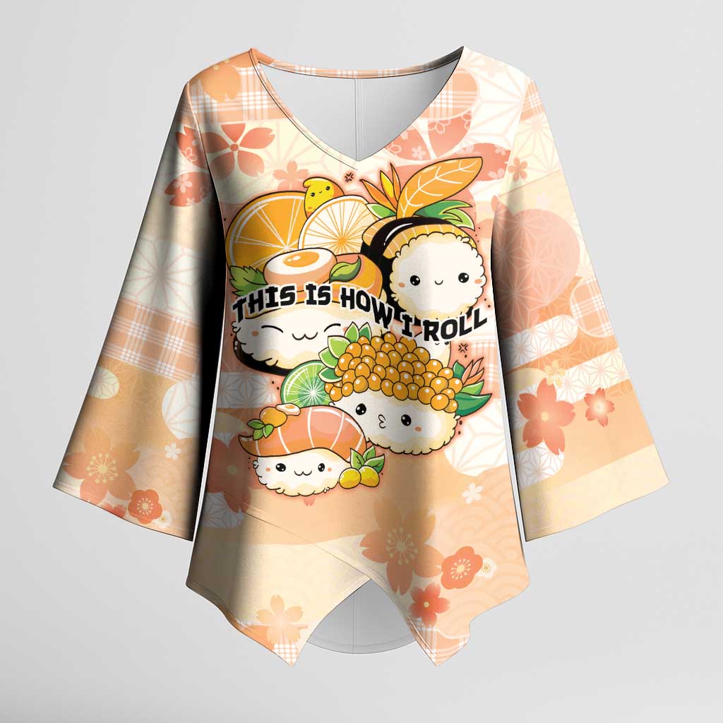 Personalized Japanese Kawaii Sushi Kimono Sleeve Blouse Peach Wagara Palaka This Is How I Roll - Wonder Print Shop
