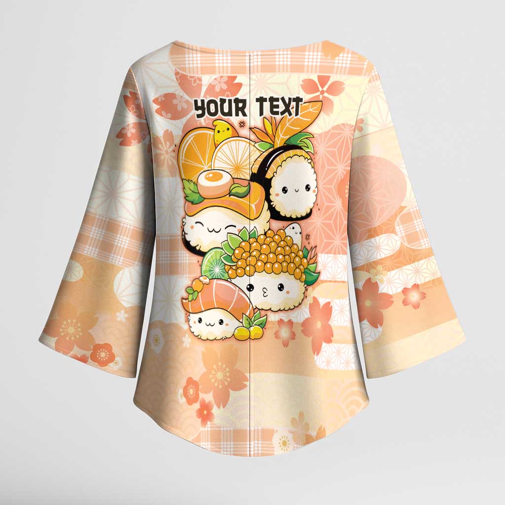 Personalized Japanese Kawaii Sushi Kimono Sleeve Blouse Peach Wagara Palaka This Is How I Roll - Wonder Print Shop