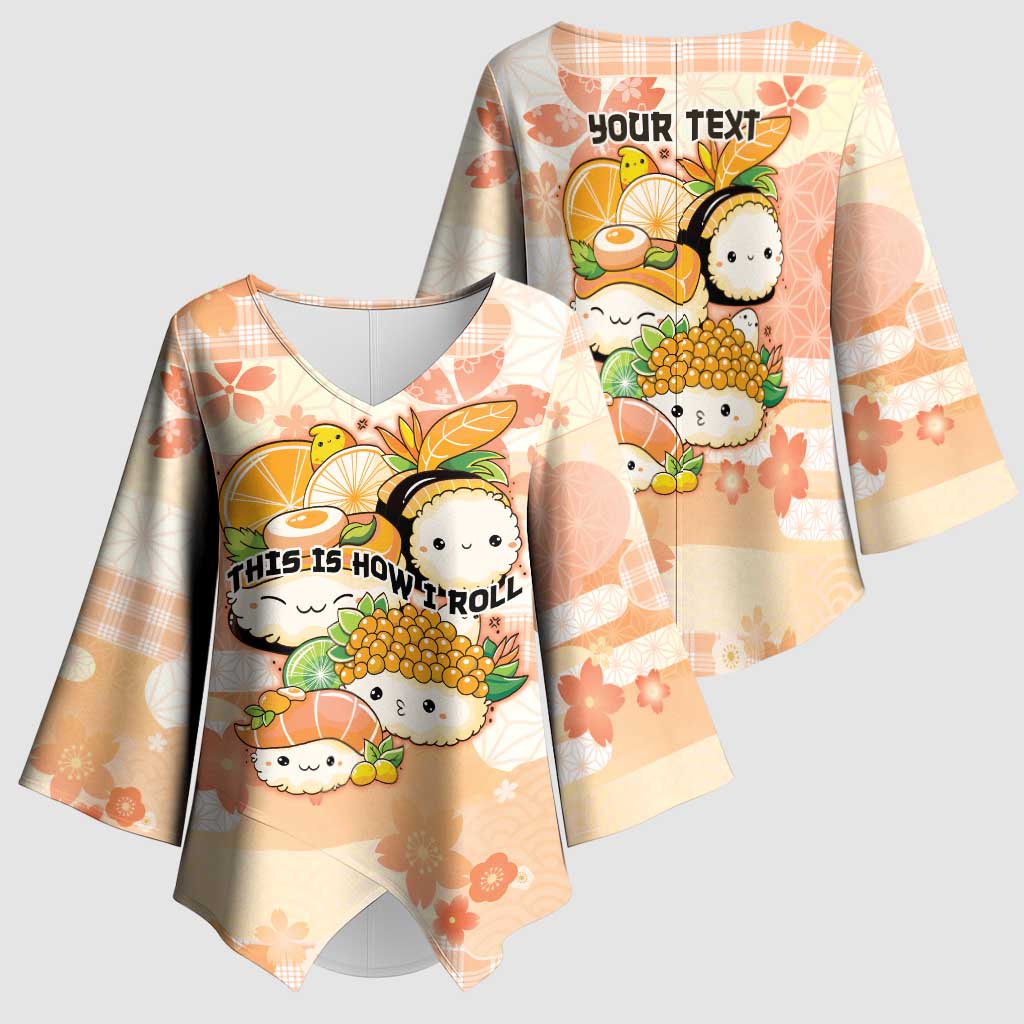 Personalized Japanese Kawaii Sushi Kimono Sleeve Blouse Peach Wagara Palaka This Is How I Roll - Wonder Print Shop