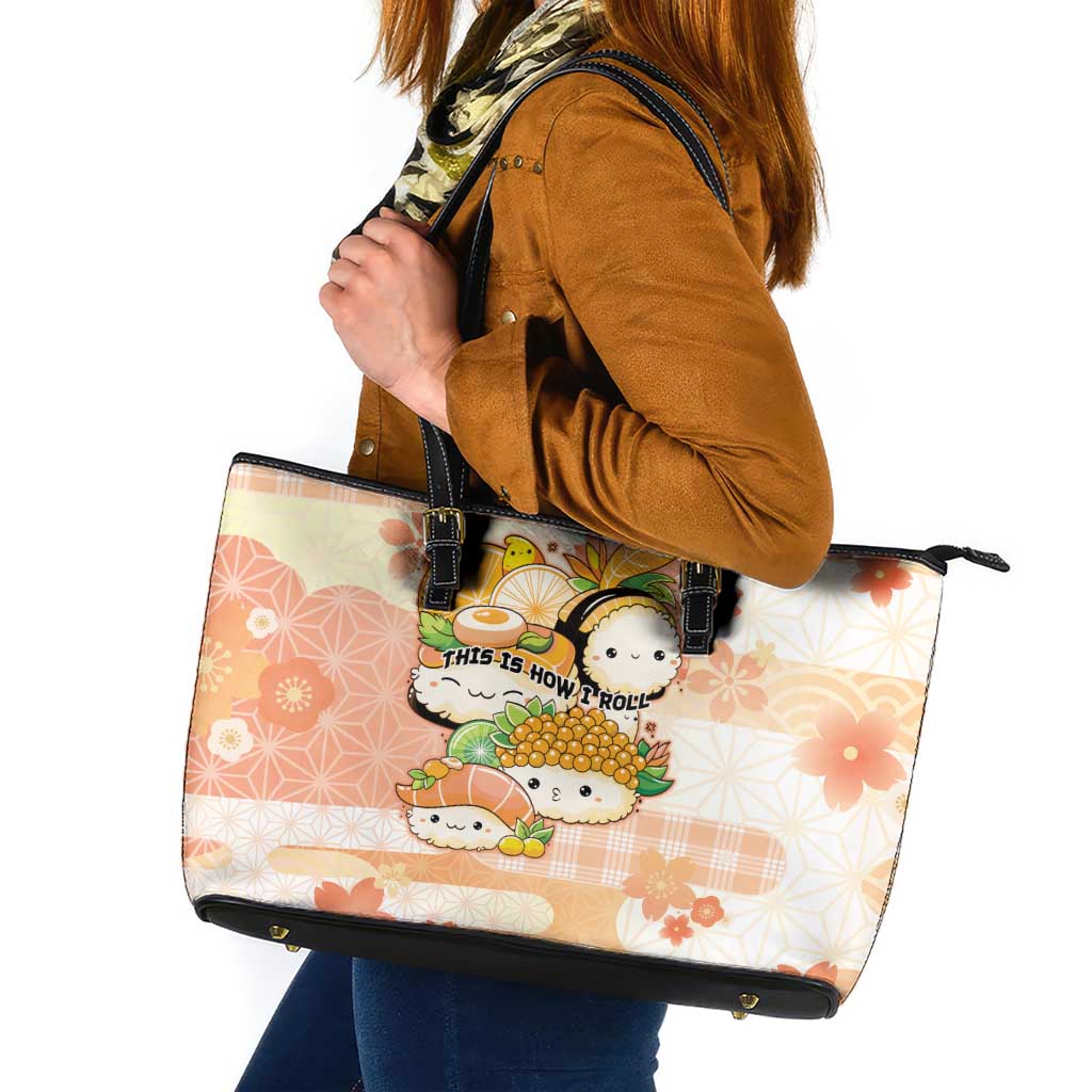 Japanese Kawaii Sushi Leather Tote Bag Peach Wagara Palaka This Is How I Roll - Wonder Print Shop