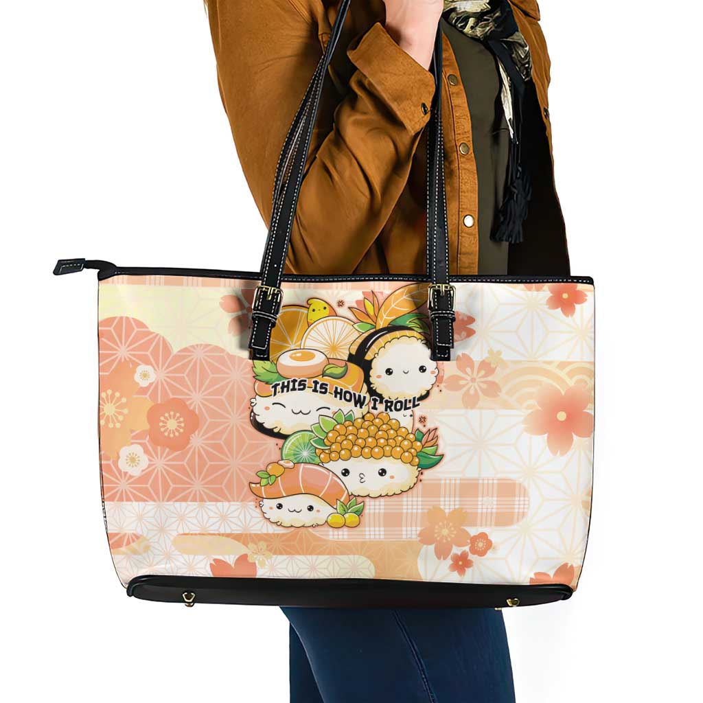 Japanese Kawaii Sushi Leather Tote Bag Peach Wagara Palaka This Is How I Roll - Wonder Print Shop
