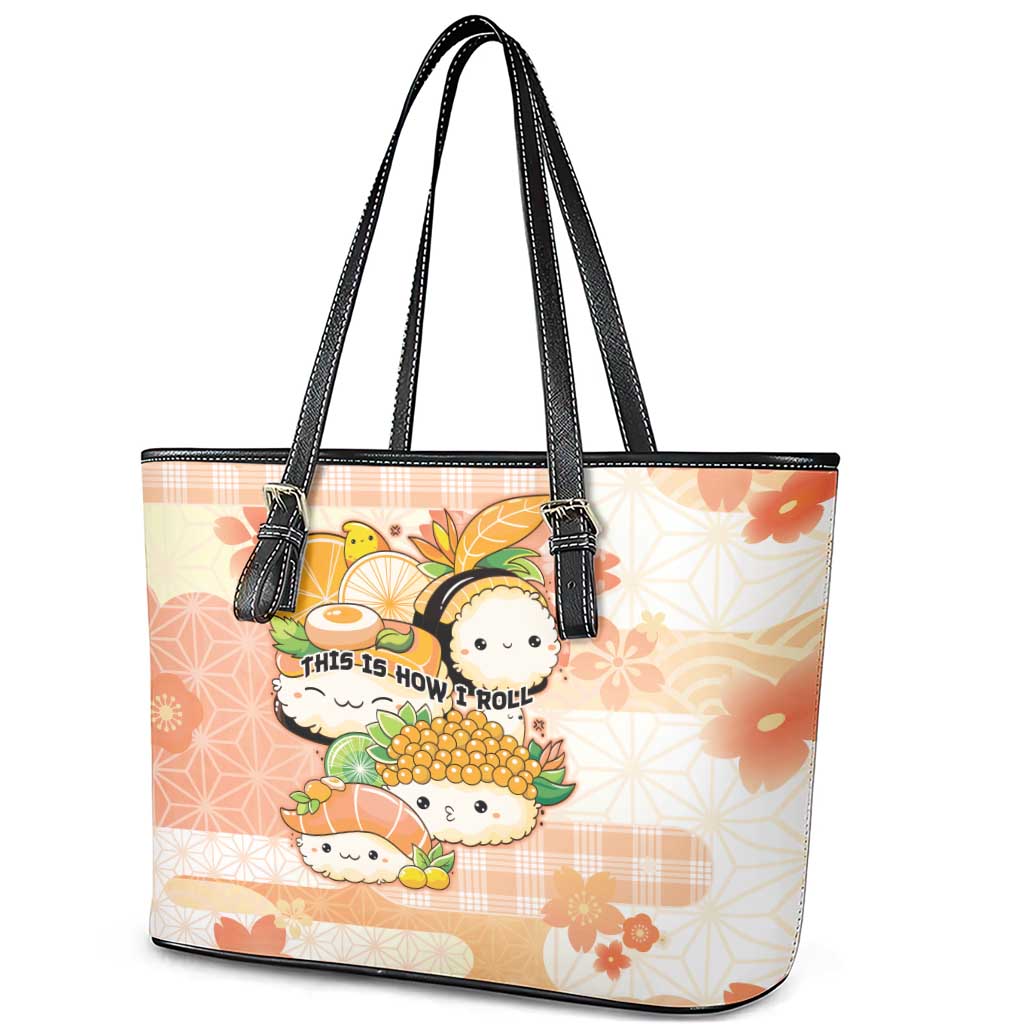 Japanese Kawaii Sushi Leather Tote Bag Peach Wagara Palaka This Is How I Roll - Wonder Print Shop
