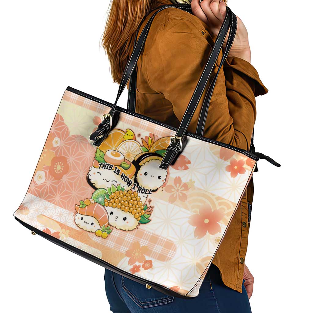 Japanese Kawaii Sushi Leather Tote Bag Peach Wagara Palaka This Is How I Roll - Wonder Print Shop