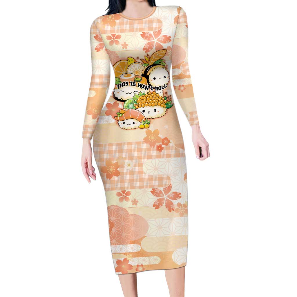 Personalized Japanese Kawaii Sushi Long Sleeve Bodycon Dress Peach Wagara Palaka This Is How I Roll