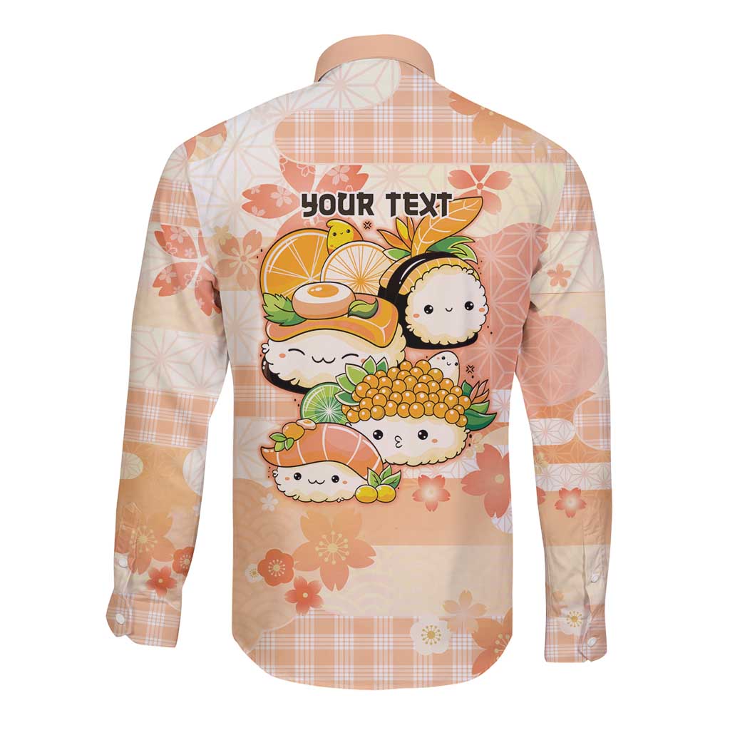 Personalized Japanese Kawaii Sushi Long Sleeve Button Shirt Peach Wagara Palaka This Is How I Roll - Wonder Print Shop
