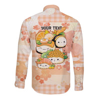 Personalized Japanese Kawaii Sushi Long Sleeve Button Shirt Peach Wagara Palaka This Is How I Roll - Wonder Print Shop