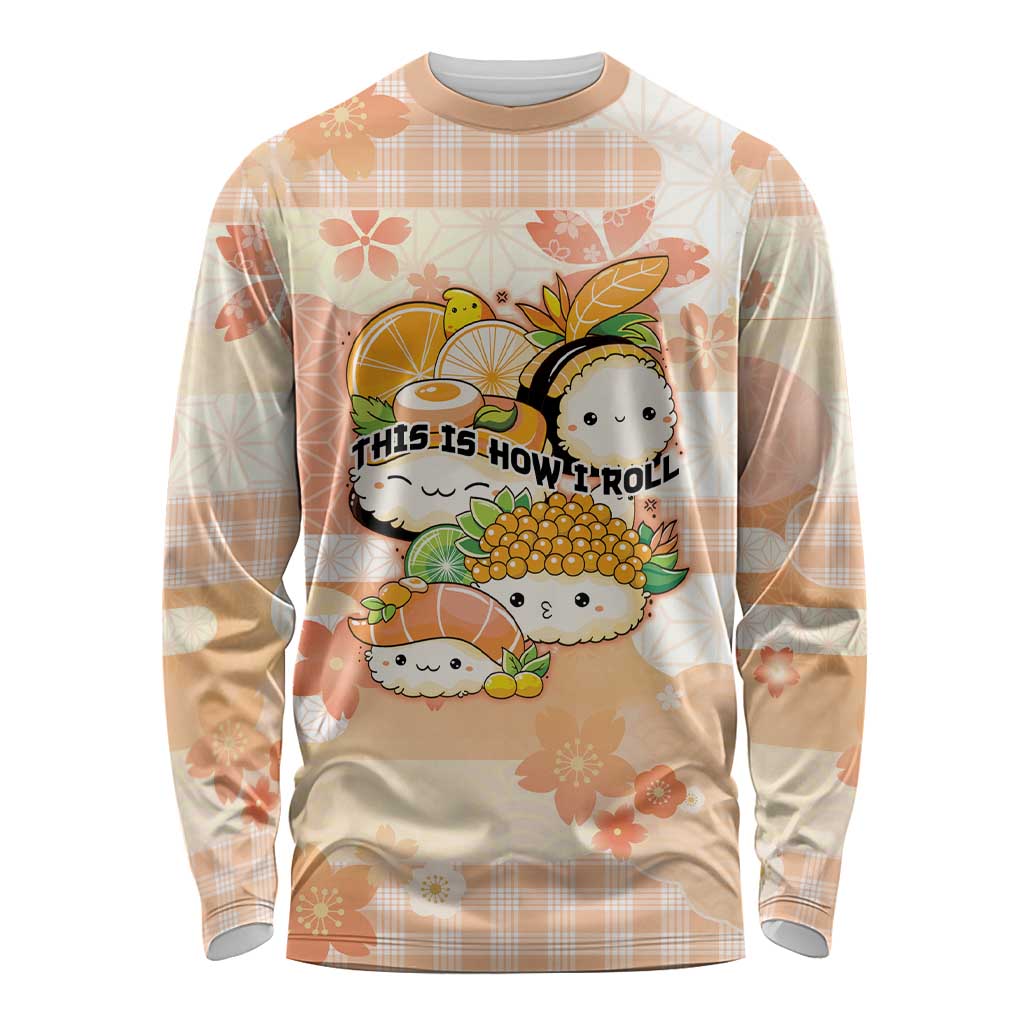Personalized Japanese Kawaii Sushi Long Sleeve Shirt Peach Wagara Palaka This Is How I Roll - Wonder Print Shop