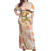 Personalized Japanese Kawaii Sushi Off Shoulder Maxi Dress Peach Wagara Palaka This Is How I Roll - Wonder Print Shop