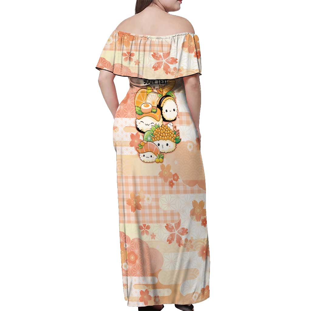 Personalized Japanese Kawaii Sushi Off Shoulder Maxi Dress Peach Wagara Palaka This Is How I Roll - Wonder Print Shop