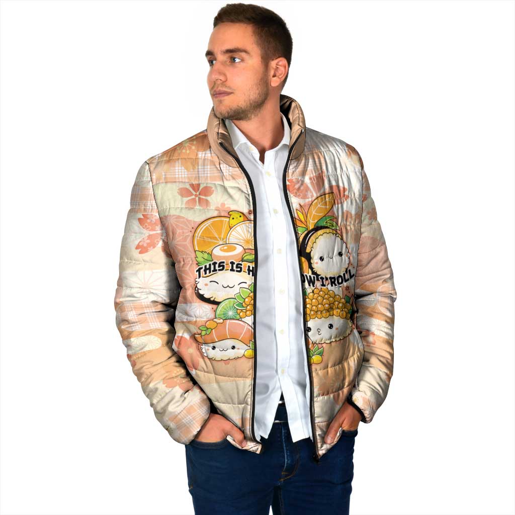 Personalized Japanese Kawaii Sushi Padded Jacket Peach Wagara Palaka This Is How I Roll - Wonder Print Shop