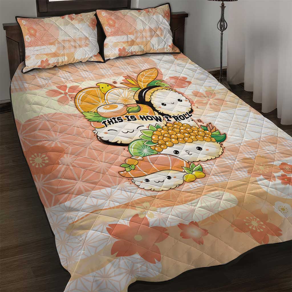 Japanese Kawaii Sushi Quilt Bed Set Peach Wagara Palaka This Is How I Roll - Wonder Print Shop