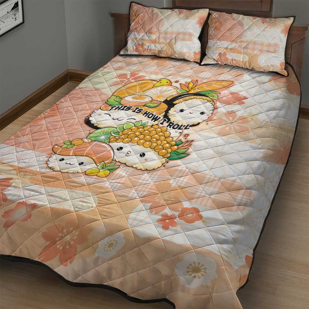 Japanese Kawaii Sushi Quilt Bed Set Peach Wagara Palaka This Is How I Roll - Wonder Print Shop
