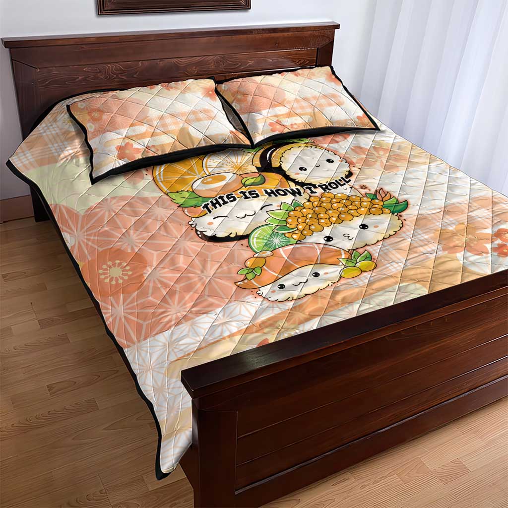 Japanese Kawaii Sushi Quilt Bed Set Peach Wagara Palaka This Is How I Roll - Wonder Print Shop