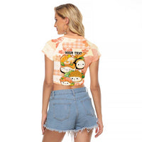 Personalized Japanese Kawaii Sushi Raglan Cropped T Shirt Peach Wagara Palaka This Is How I Roll - Wonder Print Shop