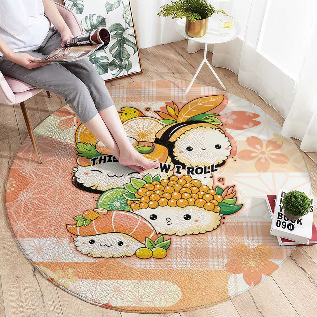 Japanese Kawaii Sushi Round Carpet Peach Wagara Palaka This Is How I Roll - Wonder Print Shop