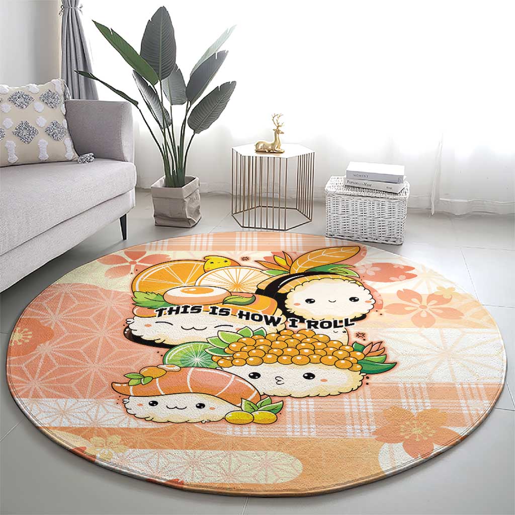 Japanese Kawaii Sushi Round Carpet Peach Wagara Palaka This Is How I Roll - Wonder Print Shop