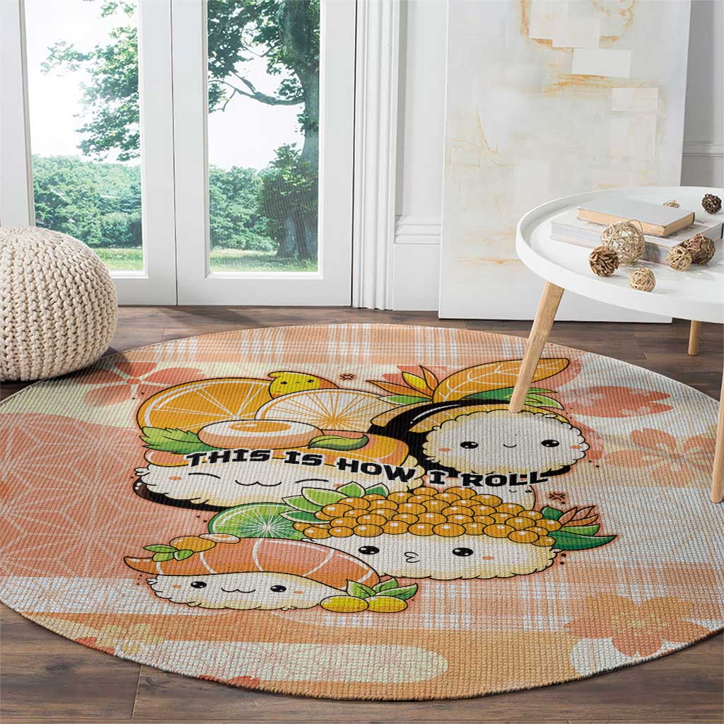 Japanese Kawaii Sushi Round Carpet Peach Wagara Palaka This Is How I Roll - Wonder Print Shop