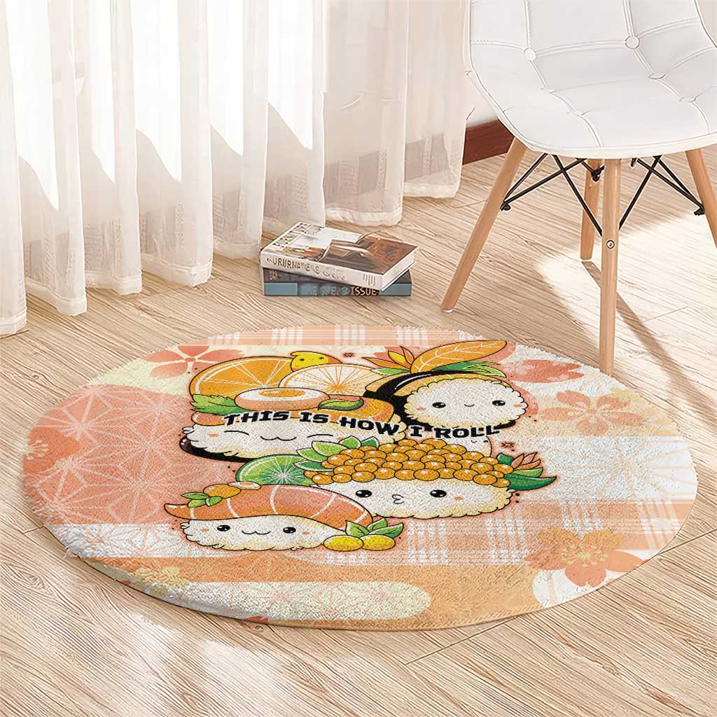 Japanese Kawaii Sushi Round Carpet Peach Wagara Palaka This Is How I Roll - Wonder Print Shop