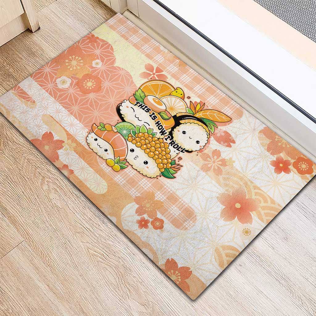 Japanese Kawaii Sushi Rubber Doormat Peach Wagara Palaka This Is How I Roll - Wonder Print Shop
