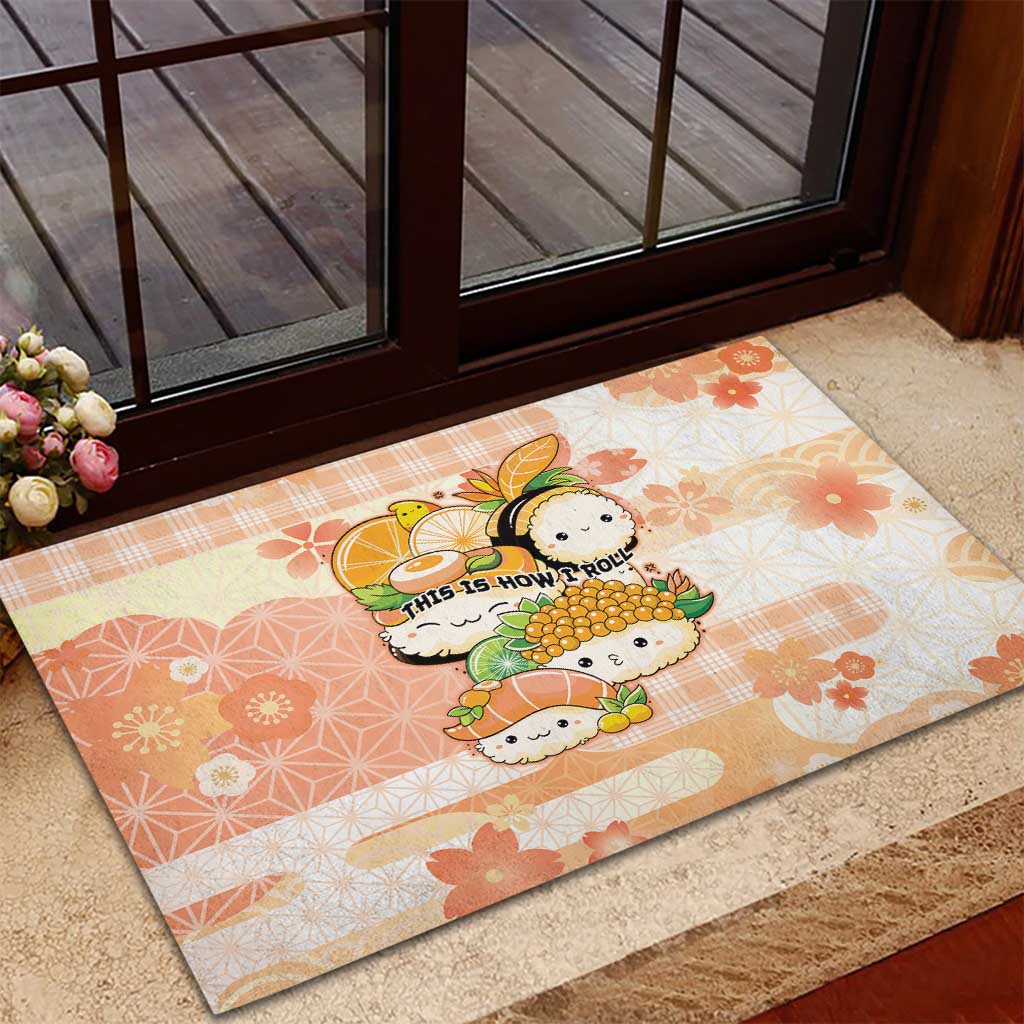 Japanese Kawaii Sushi Rubber Doormat Peach Wagara Palaka This Is How I Roll - Wonder Print Shop