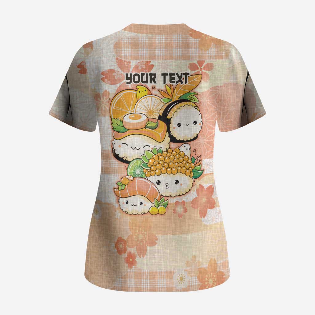 Personalized Japanese Kawaii Sushi Scrub Top Peach Wagara Palaka This Is How I Roll - Wonder Print Shop