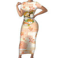 Personalized Japanese Kawaii Sushi Short Sleeve Bodycon Dress Peach Wagara Palaka This Is How I Roll - Wonder Print Shop