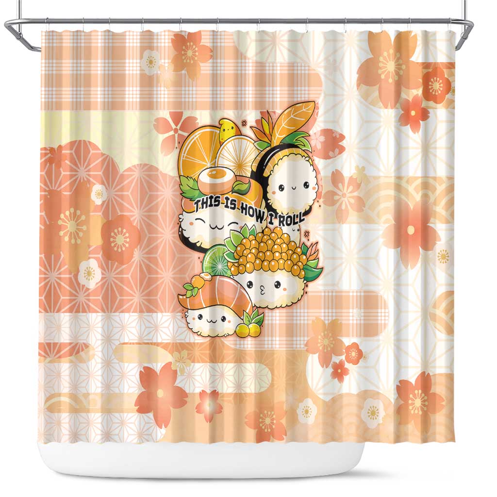 Japanese Kawaii Sushi Shower Curtain Peach Wagara Palaka This Is How I Roll - Wonder Print Shop