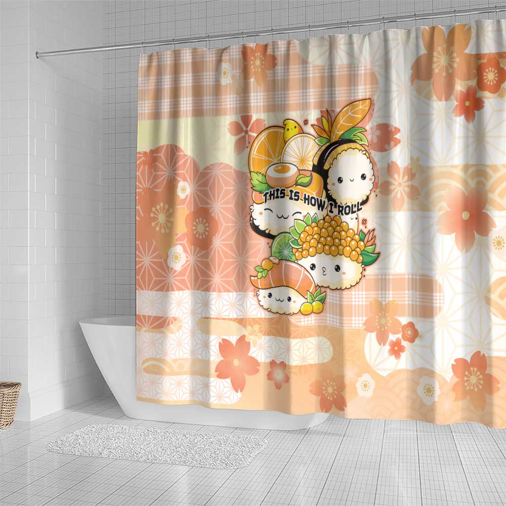 Japanese Kawaii Sushi Shower Curtain Peach Wagara Palaka This Is How I Roll - Wonder Print Shop