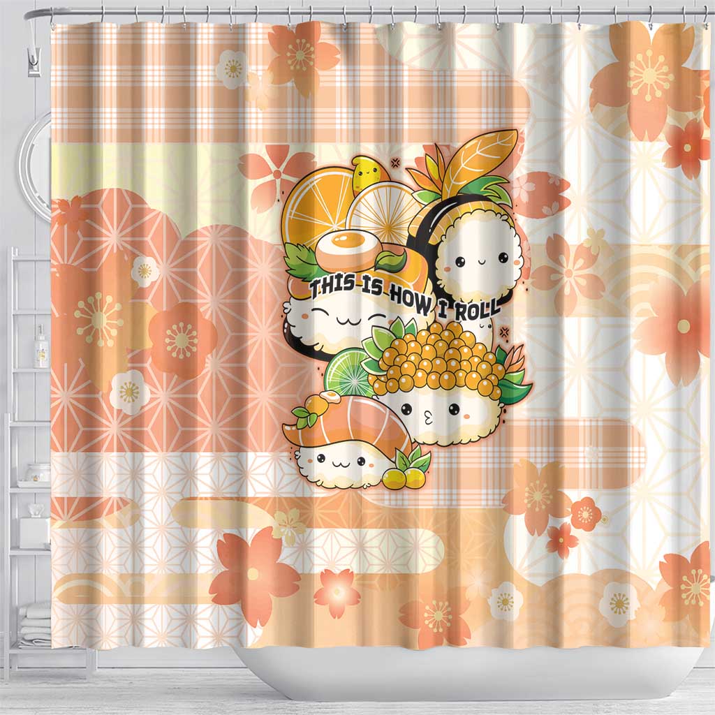 Japanese Kawaii Sushi Shower Curtain Peach Wagara Palaka This Is How I Roll - Wonder Print Shop