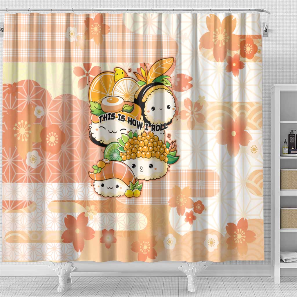 Japanese Kawaii Sushi Shower Curtain Peach Wagara Palaka This Is How I Roll - Wonder Print Shop