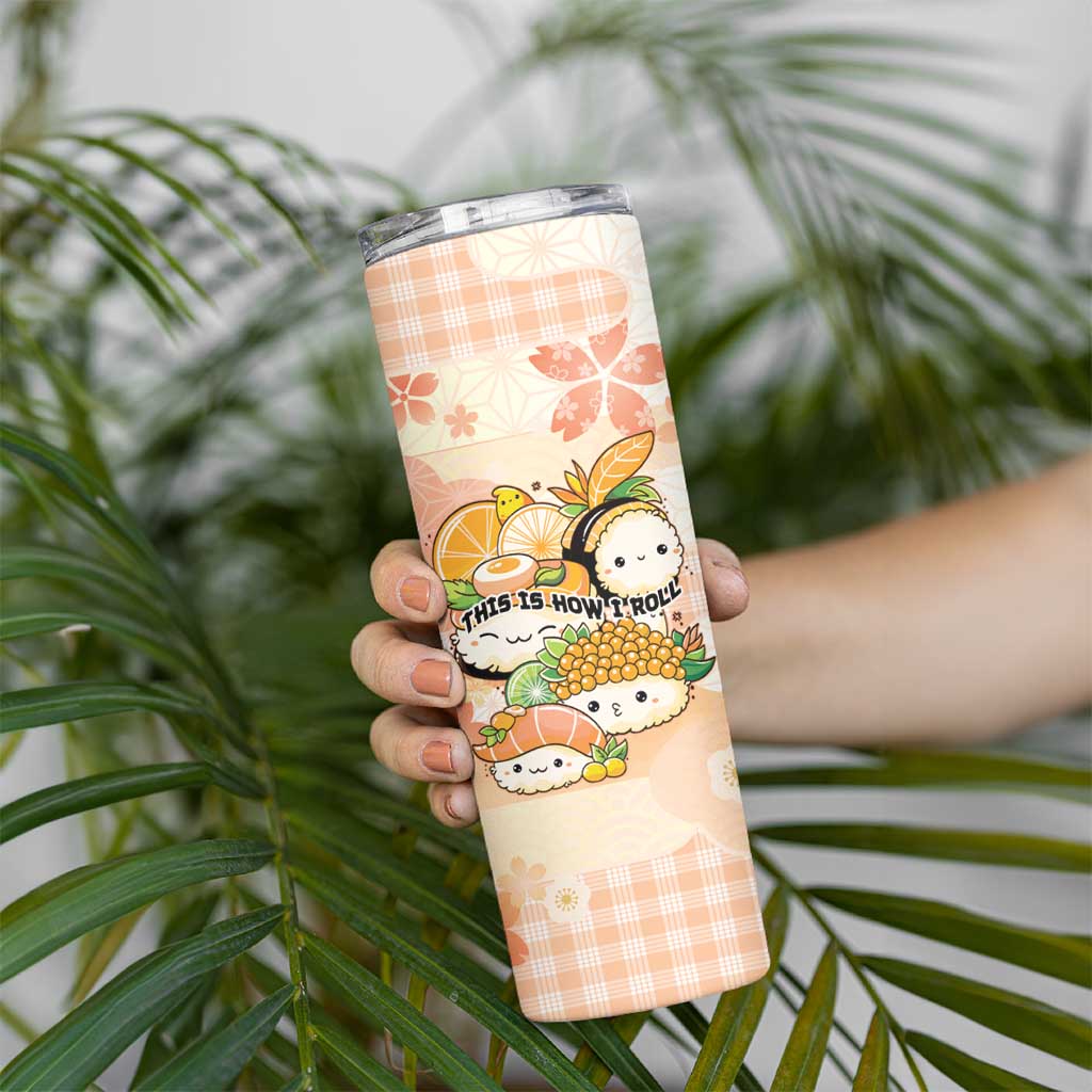 Personalized Japanese Kawaii Sushi Skinny Tumbler Peach Wagara Palaka This Is How I Roll - Wonder Print Shop