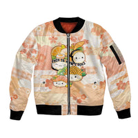 Personalized Japanese Kawaii Sushi Sleeve Zip Bomber Jacket Peach Wagara Palaka This Is How I Roll - Wonder Print Shop