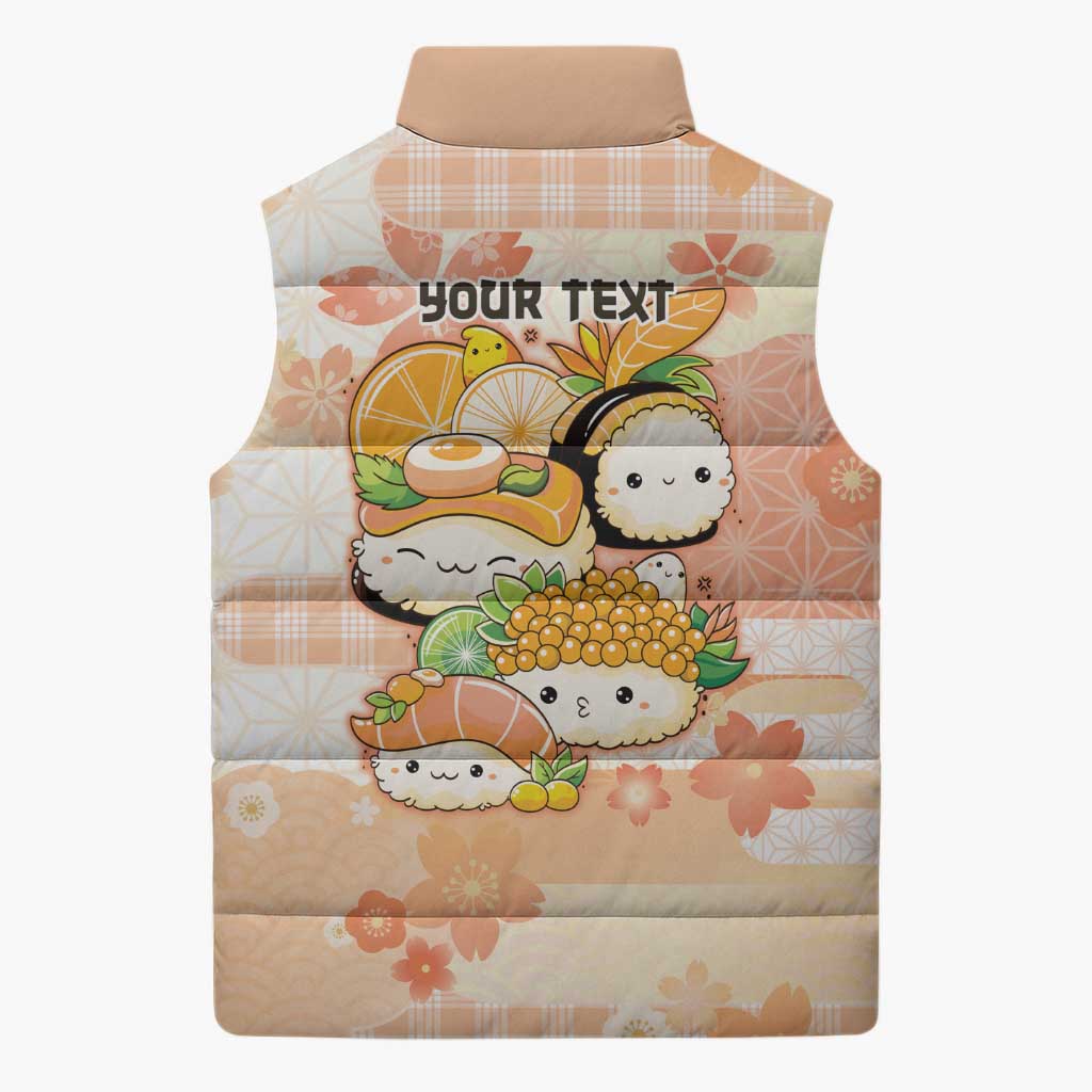 Personalized Japanese Kawaii Sushi Sleeveless Puffer Jacket Peach Wagara Palaka This Is How I Roll - Wonder Print Shop
