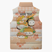 Personalized Japanese Kawaii Sushi Sleeveless Puffer Jacket Peach Wagara Palaka This Is How I Roll - Wonder Print Shop