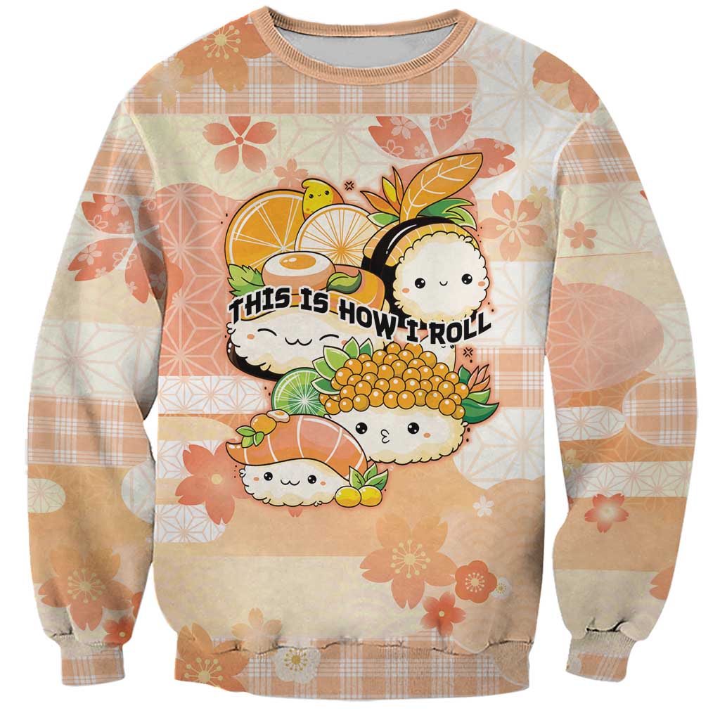 Personalized Japanese Kawaii Sushi Sweatshirt Peach Wagara Palaka This Is How I Roll - Wonder Print Shop