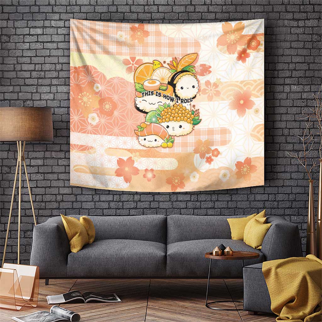 Japanese Kawaii Sushi Tapestry Peach Wagara Palaka This Is How I Roll - Wonder Print Shop